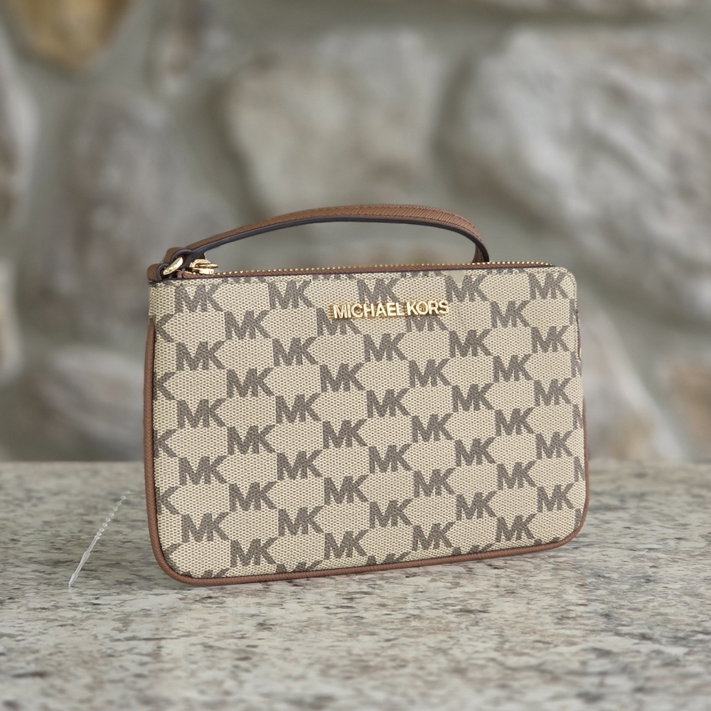 Michael Kors Jet Set Logo Brown Wristlet